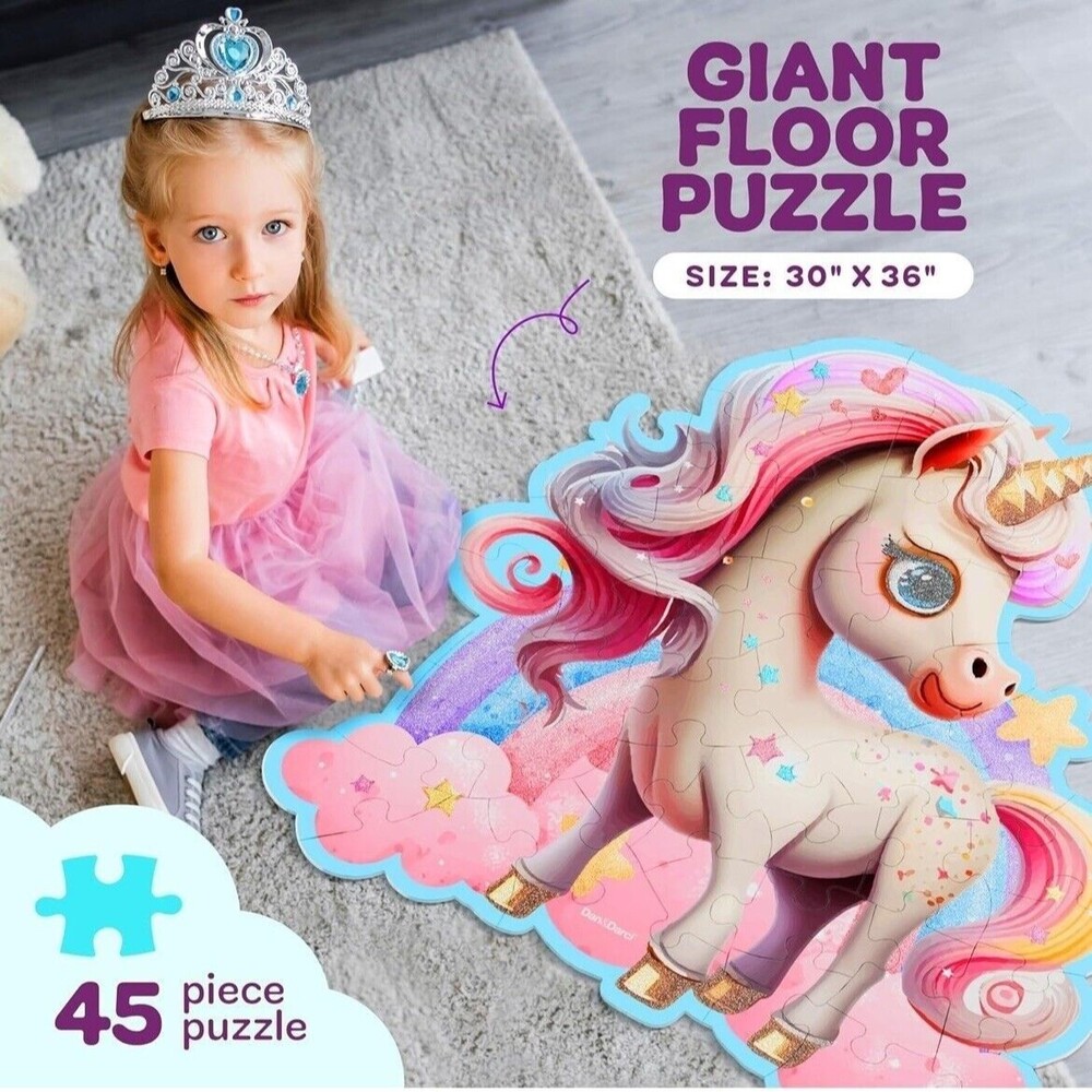 Jumbo Shimmery Floor Puzzle Unicorn Jigsaw Large 45 Piece NEW 30" x 36" Toddler